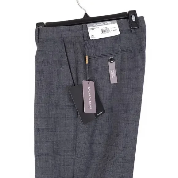 Michael Kors Mens Classic Fit 2 Piece Suit 36R 30x32 Grey Blue Plaid Wool NWT